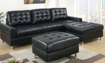 Black leather modern chaise lounge small sectional