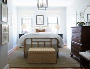 Reconfiguring the bedroom layout gave the space depth and a strong style statement. “Before, you couldn’t see the amazing bed through the clutter. I wanted to give Cole’s great pieces a stage to shine, ” says Alex, who dressed the room in neutral shades: beige, white, and black.