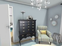 Bedroom Ideas - Blue Bedroom layout with corner upholstered lounge chair