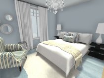Bedroom Ideas - Serenity blue bedroom with sculptural side table nightstands